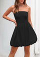Tube Top Casual Smocked A Line Sundress Trendy Strapless Bubble Short Mini Dresses