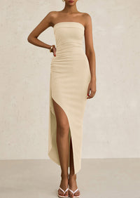 Ruched Bodycon Off Shoulder Asymmetrical High Split Elegant Cocktail Party Dresses