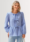 PRETTYGARDEN Women's Spring Fall Babydoll Peplum Blouse Shirt Puff Long Sleeve Bow Tie Front Trendy Cute Y2K Going Out Tops