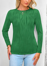 Plain Long Sleeve Crew Neck Textured Casual T-shirts