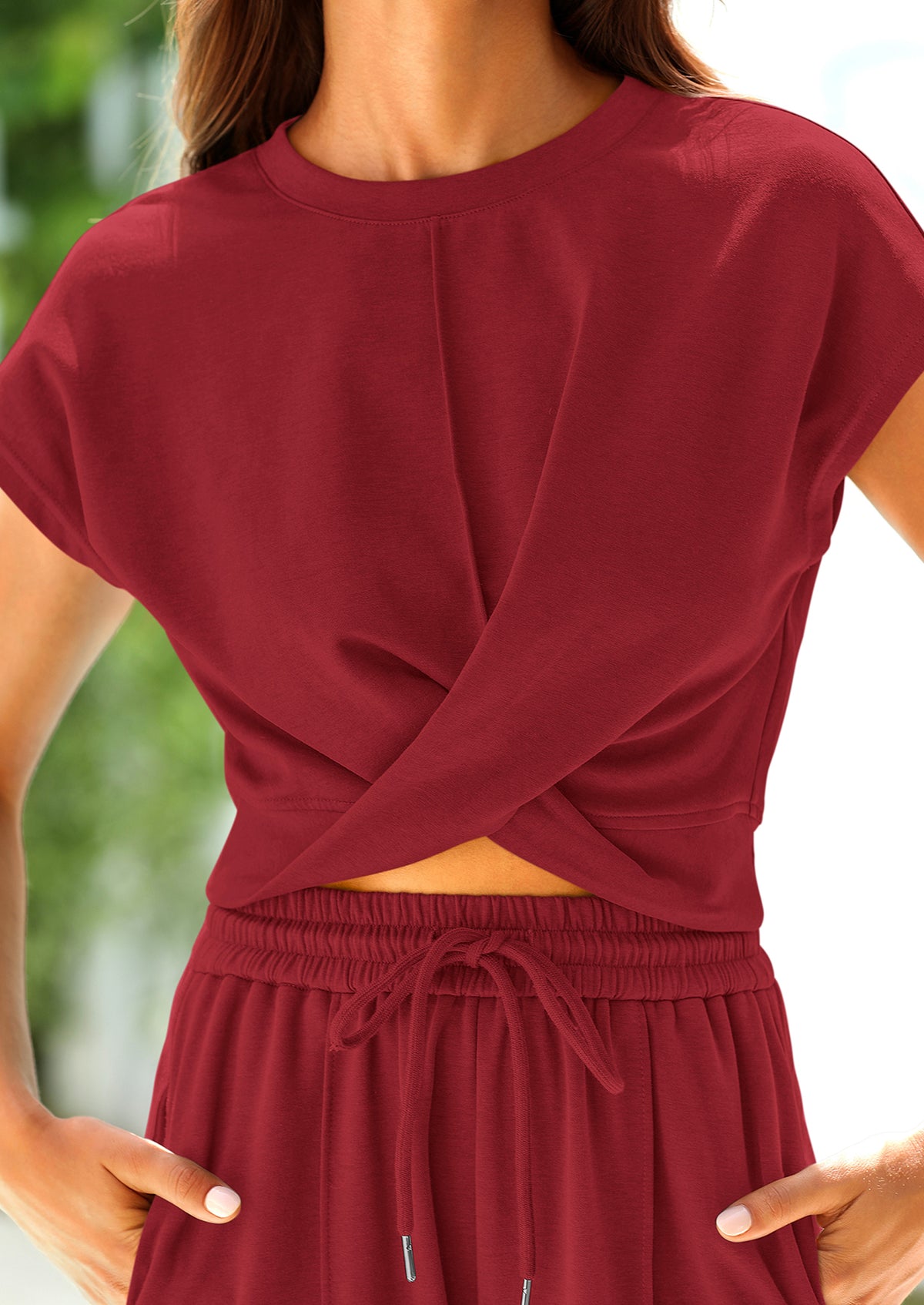 Twist Front Crop T-Shirts Wide Leg Pants Two Piece Sets