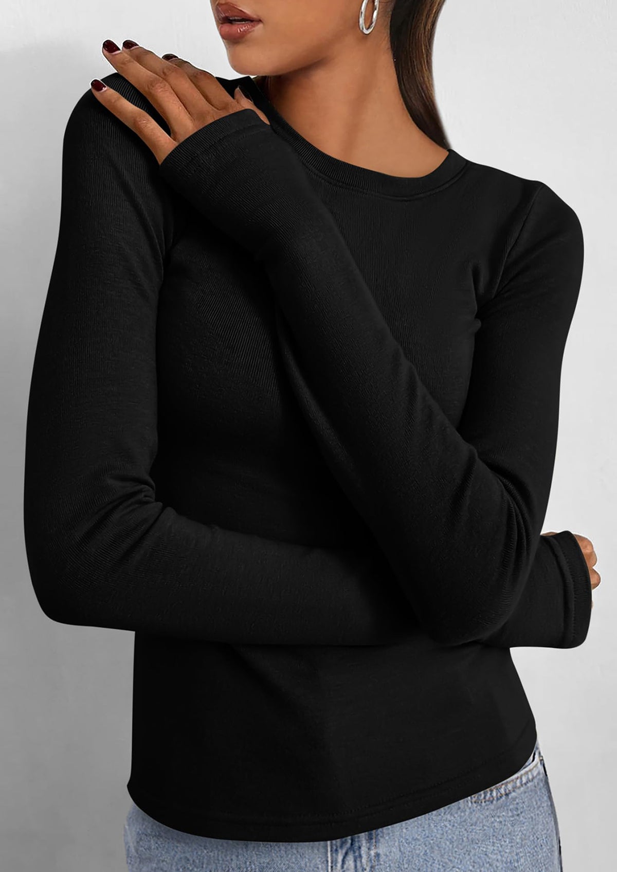 Casual Long Sleeved Round Neck Y2k Top