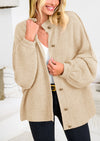 PRETTYGARDEN Women's Winter Button Down Cardigan Sweaters Mock Neck Lantern Long Sleeve Chunky Knit Jacket Trendy Outerwear
