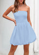 Tube Top Casual Smocked A Line Sundress Trendy Strapless Bubble Short Mini Dresses