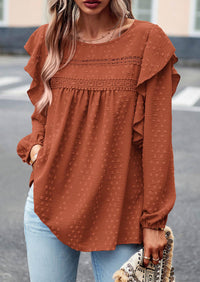 Long Sleeved Casual Round Neck Bohemian Blouses