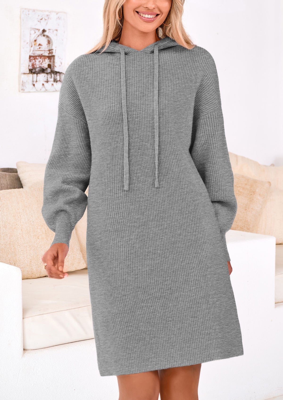 Knit Pullover Long Sleeve Hoodie Sweater Dress