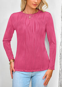 Plain Long Sleeve Crew Neck Textured Casual T-shirts