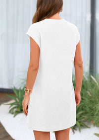 Cap Sleeve Crew Neck Casual Loose Basic Mini Dress