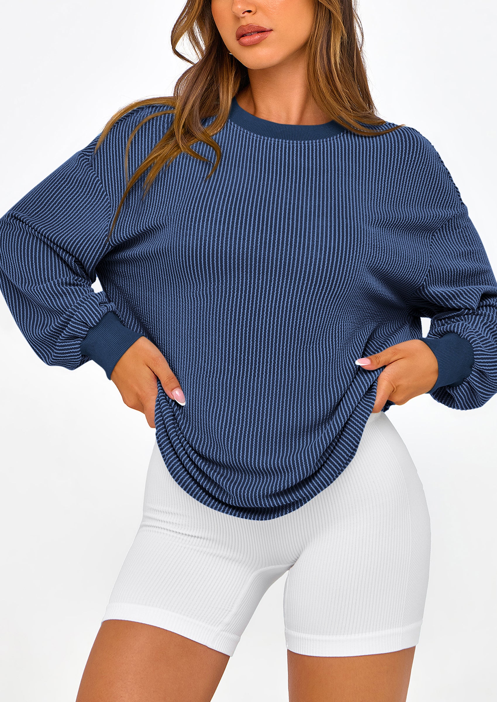 PRETTYGARDEN Women's Long Sleeve Tee Shirts Spring Fall Trendy Clothes Casual Loose Crewneck Ribbed Blouse Tunic Tops