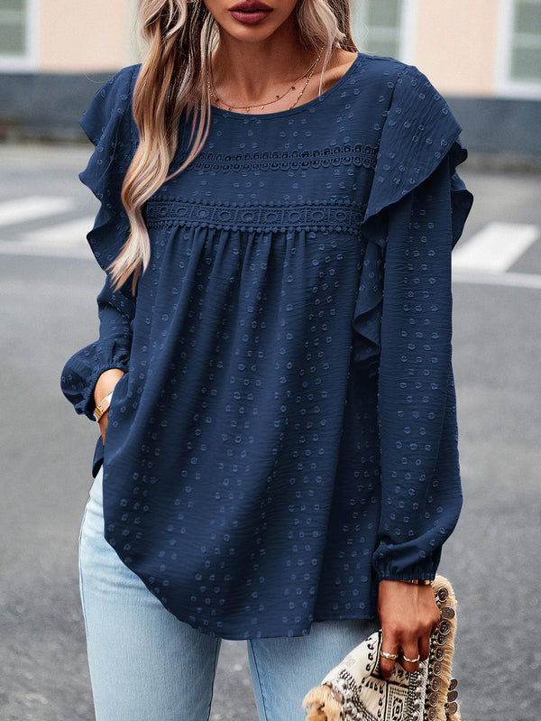 Long Sleeved Casual Round Neck Bohemian Blouses