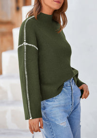Chunky Knit  Casual Long Sleeve Mock Neck Oversized Loose Sweaters