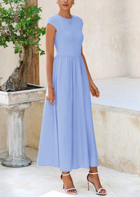 Casual Cap Sleeve Patchwork A Line Flowy Elegant Homecoming Maxi Dress