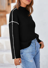 Chunky Knit  Casual Long Sleeve Mock Neck Oversized Loose Sweaters