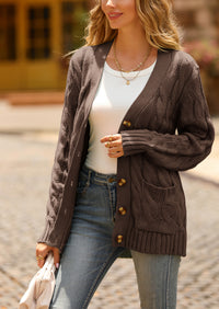 Knitted Solid Color Button Down Chunky Outwear Cardigan