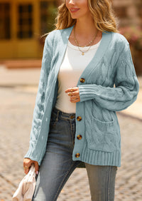Knitted Solid Color Button Down Chunky Outwear Cardigan