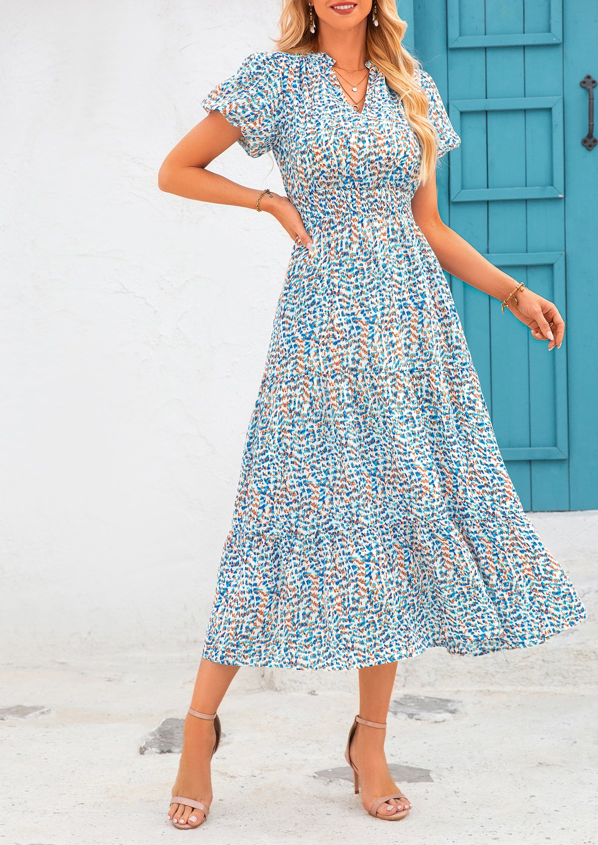 Casual V-neck short sleeved Bohemian Maxi dress
