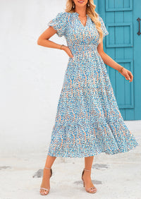 Casual V-neck short sleeved Bohemian Maxi dress