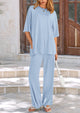 Short Sleeve Pullover Tops And Wide Leg Pants Two Piece Sets