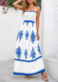Floral Sundress Spaghetti Strap Flowy Beach Vacation Boho Maxi Dresses