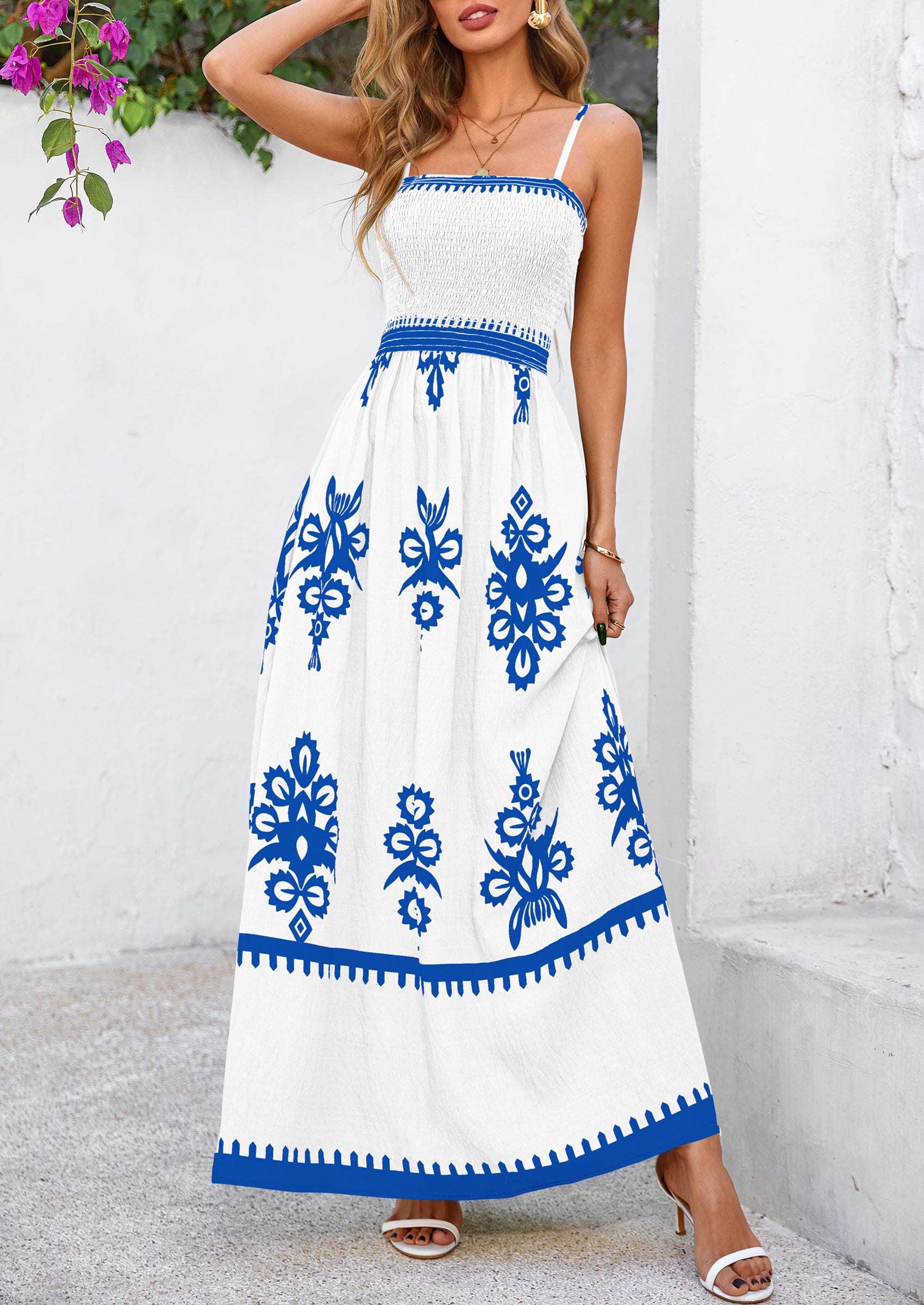 PRETTYGARDEN Women Floral Spaghetti Strap Beach Vacation Boho Maxi Dresses
