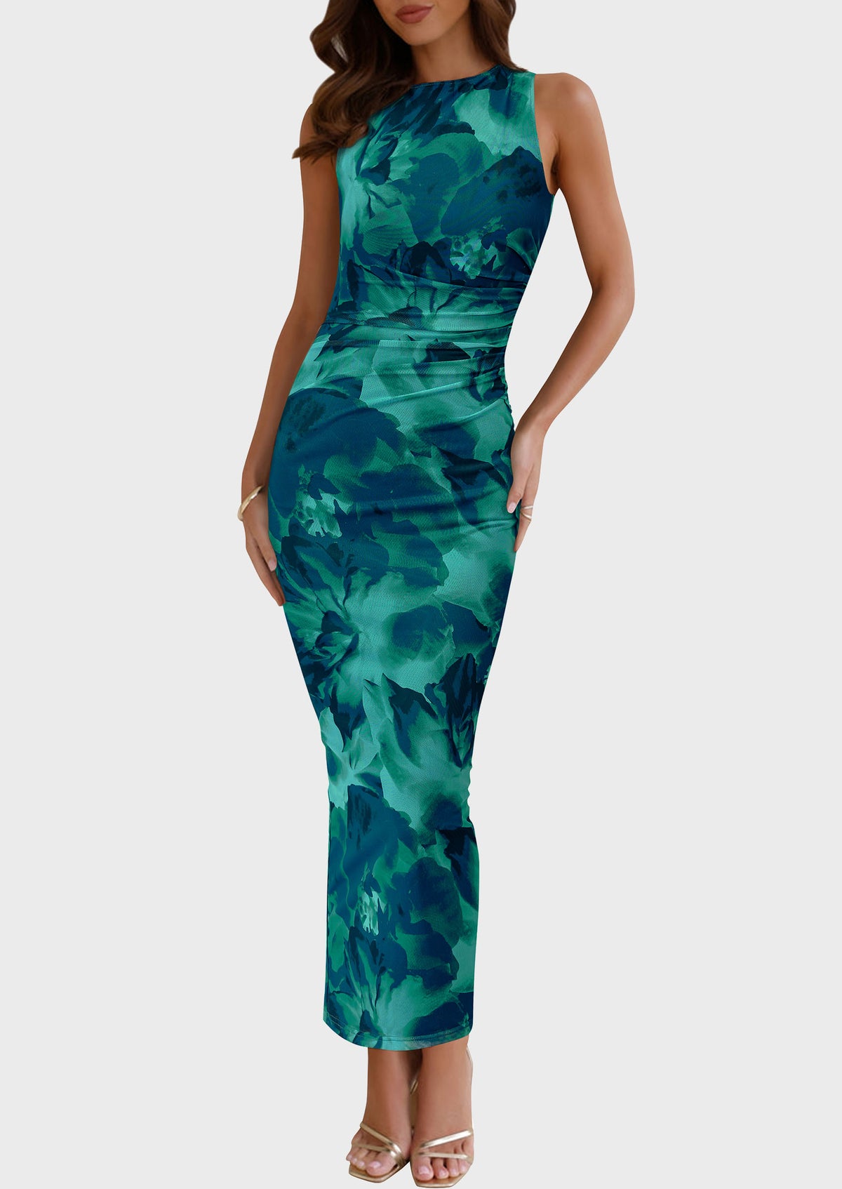 Floral Bodycon Sleeveless Mesh Maxi Long Dresses