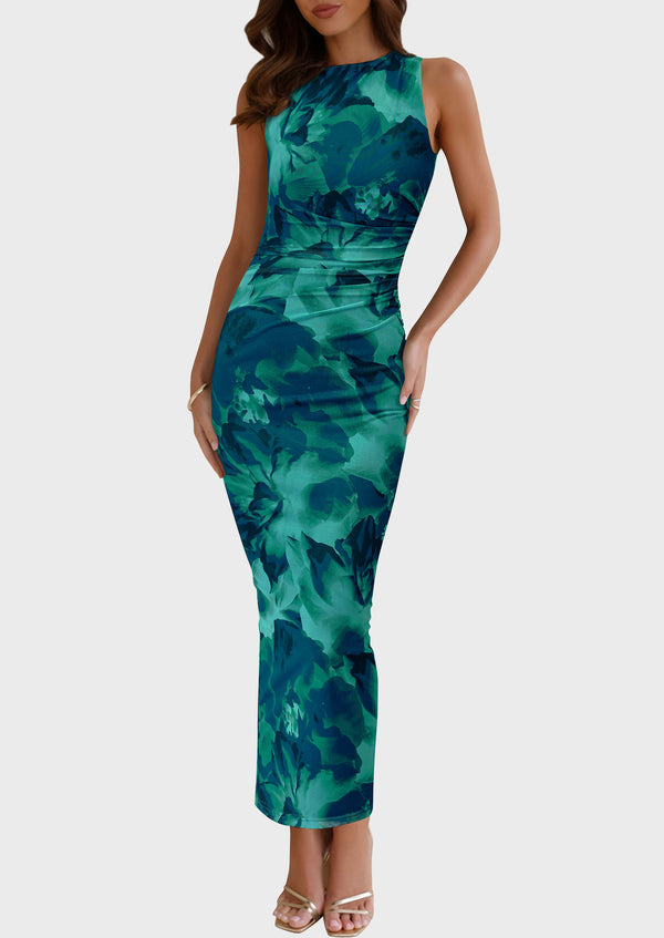 Floral Bodycon Sleeveless Mesh Maxi Long Dresses