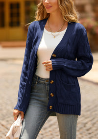 Knitted Solid Color Button Down Chunky Outwear Cardigan