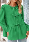 PRETTYGARDEN Women's Spring Fall Babydoll Peplum Blouse Shirt Puff Long Sleeve Bow Tie Front Trendy Cute Y2K Going Out Tops