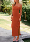 PRETTYGARDEN Women's Bodycon Maxi Tube Dress Ribbed Strapless Side Slit Long Going Out Casual Elegant Party Dresses