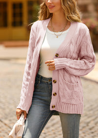 Knitted Solid Color Button Down Chunky Outwear Cardigan