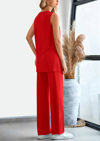 Casual Loose Tank Top Wide Leg Pants 2 Piece Lounge Set