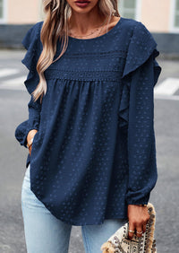 Long Sleeved Casual Round Neck Bohemian Blouses