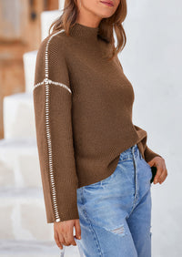 Chunky Knit  Casual Long Sleeve Mock Neck Oversized Loose Sweaters