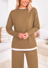 PRETTYGARDEN Two Piece Matching Sweater Lounge Sets Knit Long Sleeve Pullover Tops Wide Leg Pants