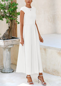 Casual Cap Sleeve Patchwork A Line Flowy Elegant Homecoming Maxi Dress