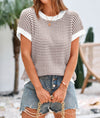 PRETTYGARDEN Womens Short Sleeve Sweater Spring Summer Round Neck Striped Pullover Cap Sleeve Knit Sweater Vest Tops