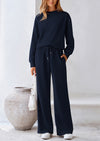 PRETTYGARDEN 2 Piece Long Sleeve Pullover Tops and Wide Leg Pants Knitted Lounge Sets