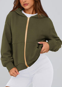 Y2K Zip Up Hoodie Long Sleeve Loose Fit Pockets Casual Sweatshirt