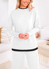 PRETTYGARDEN Two Piece Matching Sweater Lounge Sets Knit Long Sleeve Pullover Tops Wide Leg Pants