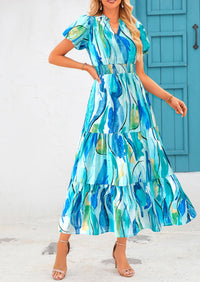 Casual V-neck short sleeved Bohemian Maxi dress