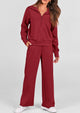Flip Collar Half Zip Top And Wide Leg Pants Casual Two-Piece Set
