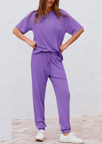 Two Piece Outfit Short Sleeve  Pullover Tops Tracksuits