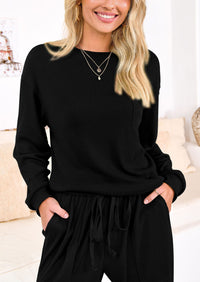 Solid Color Casual Top Drawstring Pants Two-Piece Sets