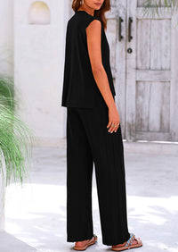 Pullover Tops And Wide Leg Pants Casual Two Piece Sets