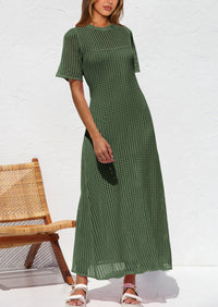 Eyelet Beach Vacation Resort Short Sleeve Hollow Out Dress Cover Up Maxi Dresses
