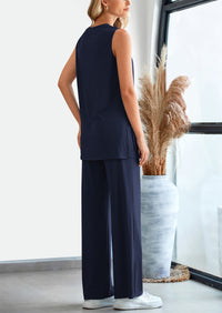 Casual Loose Tank Top Wide Leg Pants 2 Piece Lounge Set