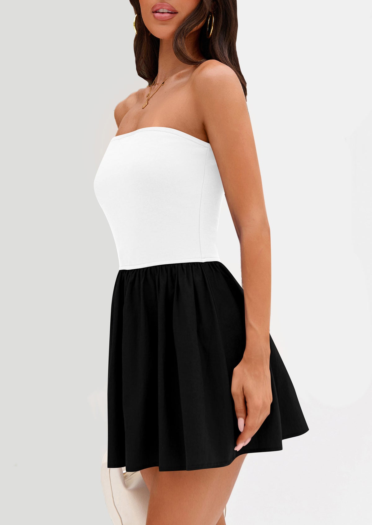 Strapless Casual Tube Top Ruffle A Line Patchwork Mini Dresses Mini Party Dresses