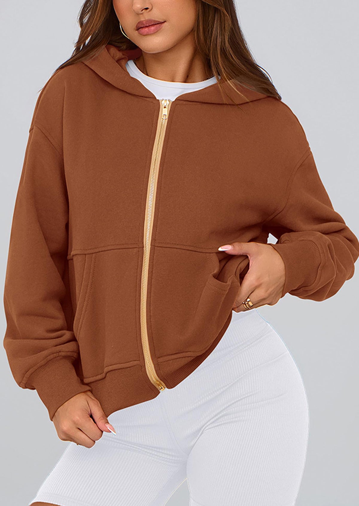 Y2K Zip Up Hoodie Long Sleeve Loose Fit Pockets Casual Sweatshirt