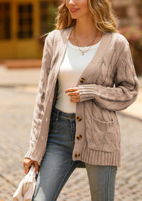 Knitted Solid Color Button Down Chunky Outwear Cardigan