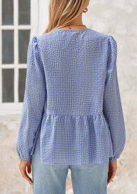 Babydoll Peplum Puff Long Sleeve Bow Tie Front Cute Y2K Blouses